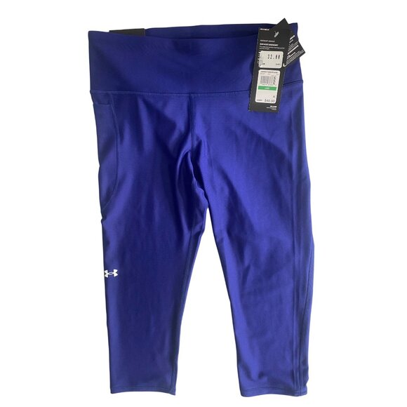 Under Armour HeatGear Compression Capri Leggings Women Size L Blue Yoga Gym - Picture 1 of 5